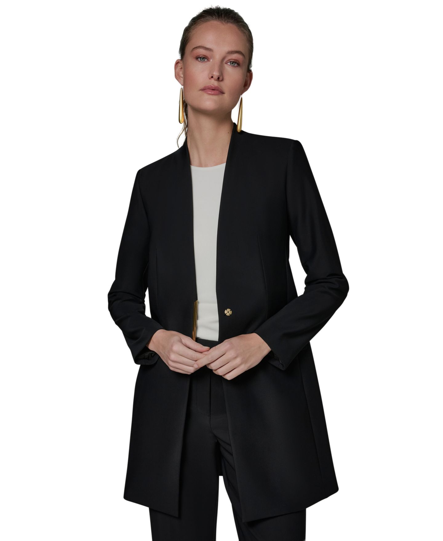 Женская куртка Donna Karan New York V-Neck, цвет: Чёрный — фото 1
