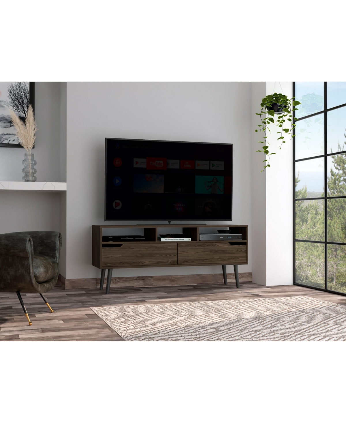 Flynama 53.9 Inch Tv Stand 5-Shelf with 2 Doors for 60 Inch TVs