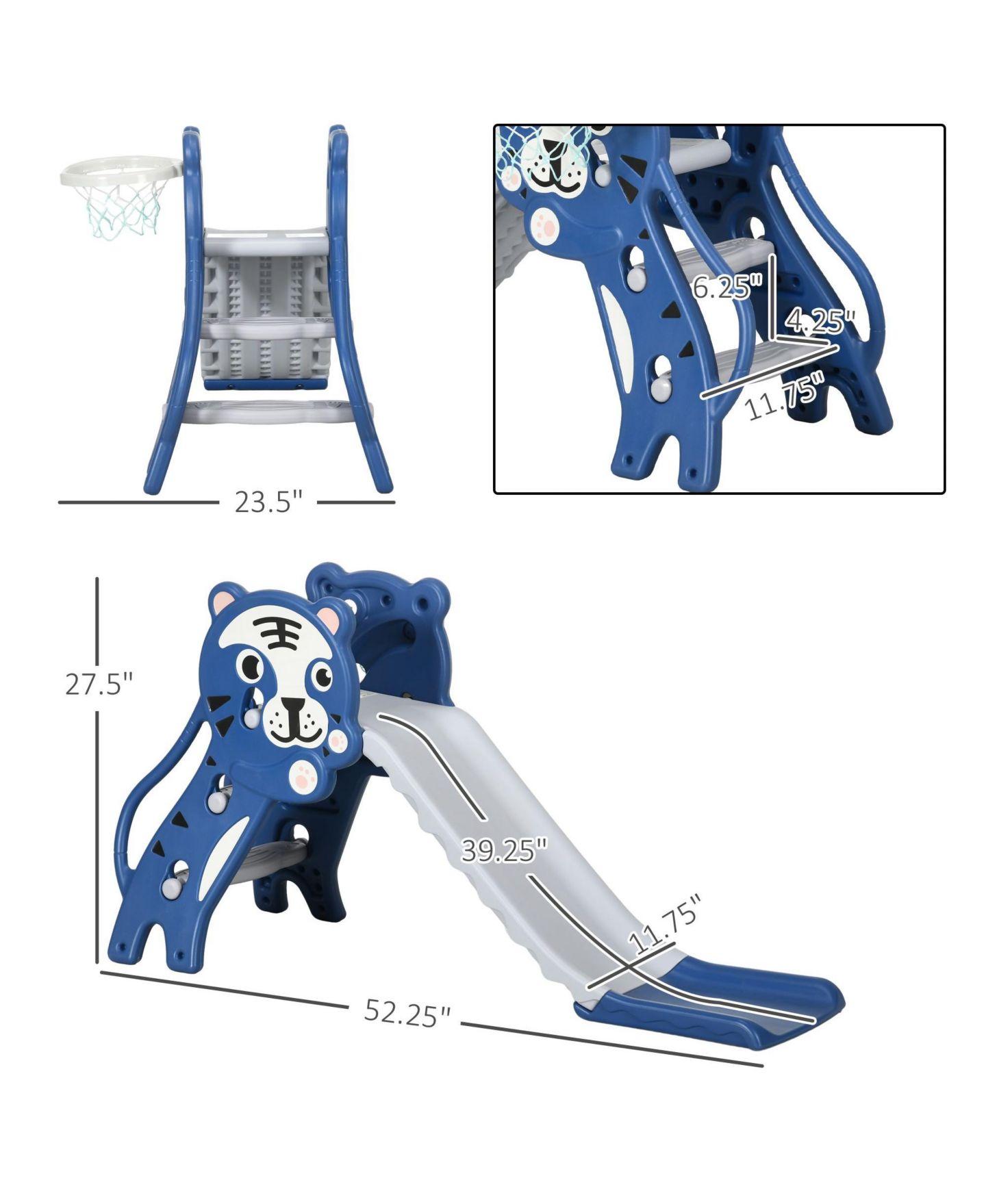 Детская игрушка SEVORLEY Activity Slide with Climbing and Sliding, Non-Slip Steps & Basketball Hoop, Ages 18-36 Months, цвет: Синий — фото 4