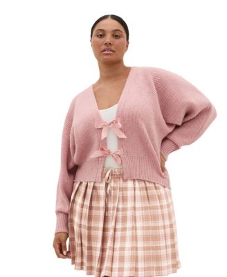 Plus Size Belle Bow Long-Sleeve Cardigan