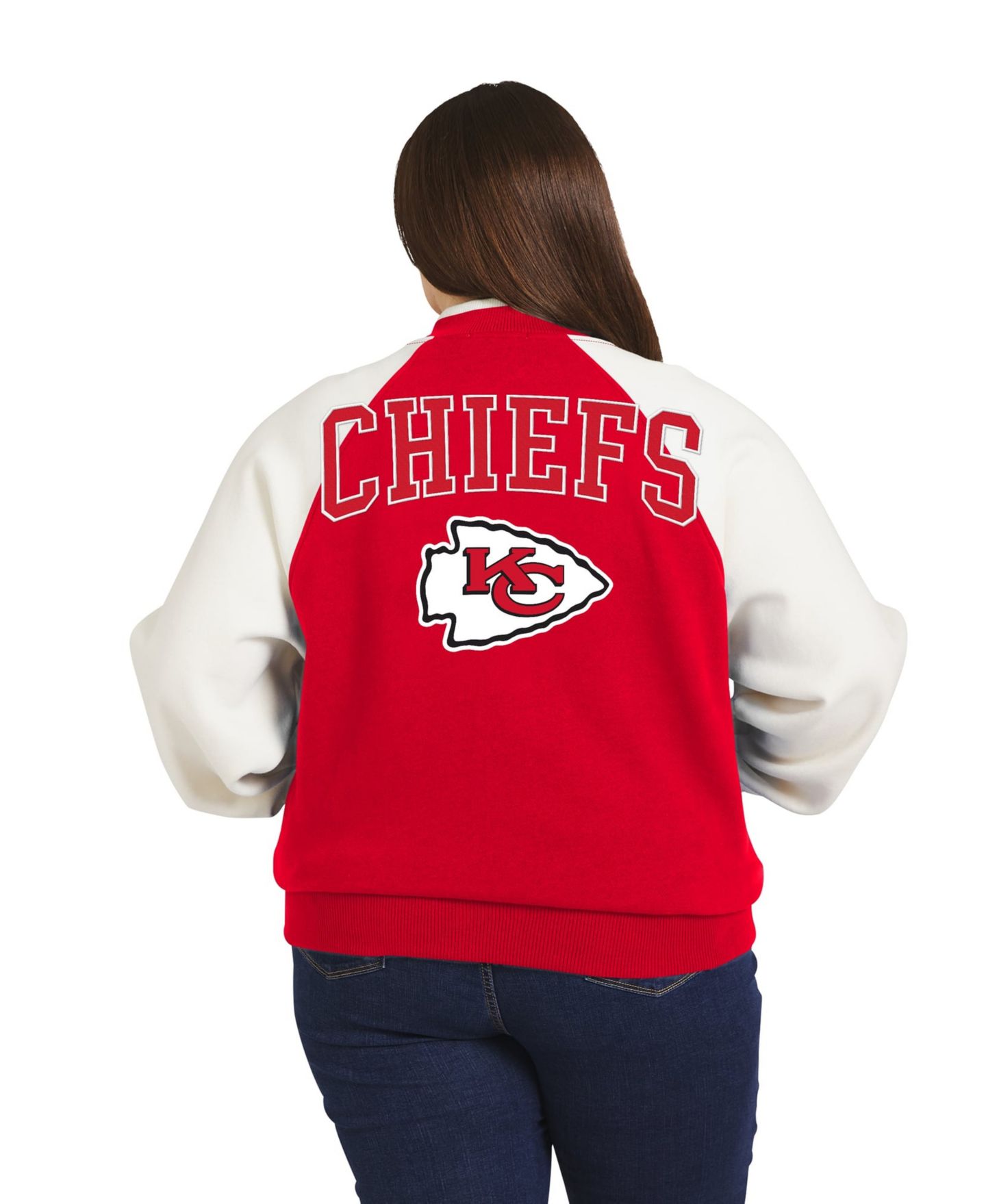 Женская куртка WEAR by Erin Andrews Red/White Kansas City Chiefs Throwback Plus Size Fleece Varsity Full-Zip — фото 2