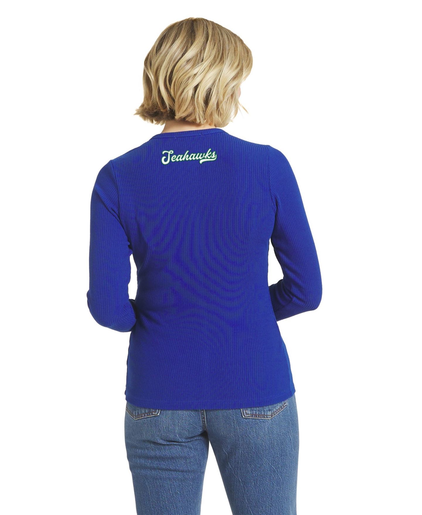 Женский кардиган WEAR by Erin Andrews Royal Seattle Seahawks Ribbed Full-Button Cardigan — фото 2