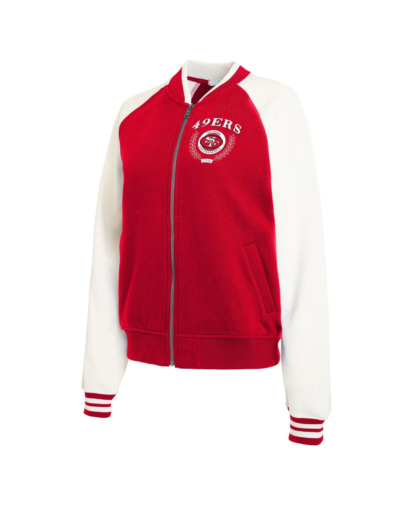 Женская куртка WEAR by Erin Andrews Scarlet/White San Francisco 49ers Throwback Plus Size Fleece Varsity Full-Zip — фото 3
