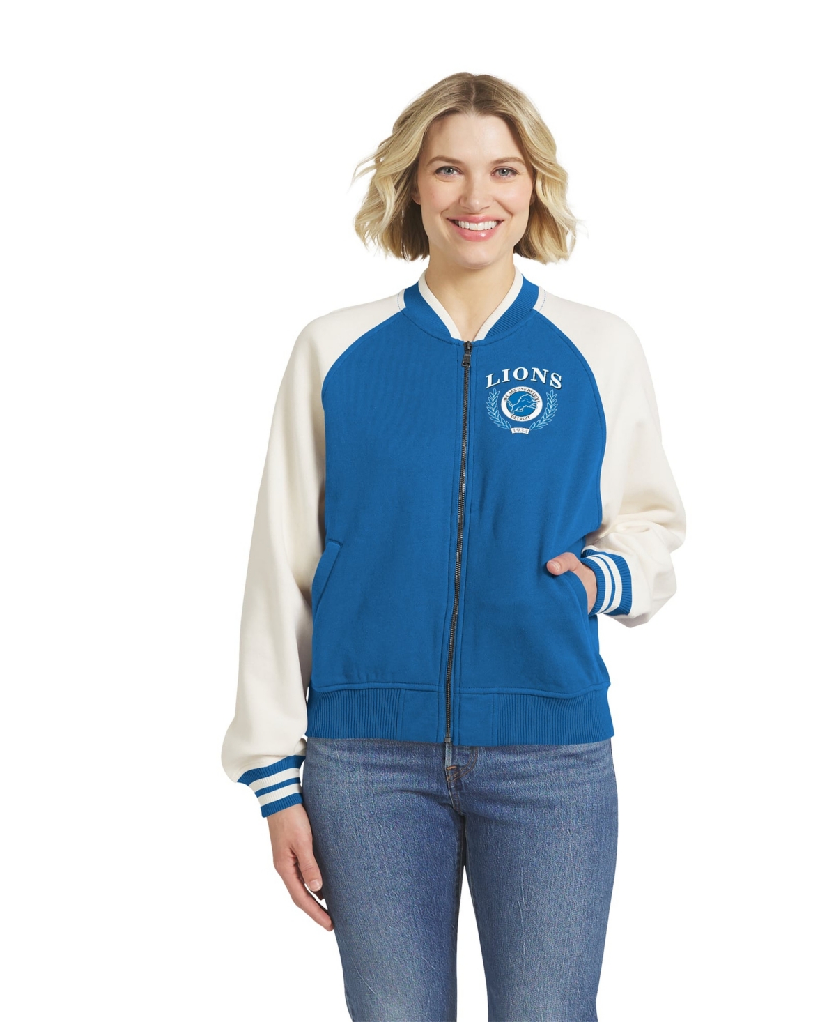 Wear by Erin Andrews Women's Varsity Full-Zip Raglan Fleece Jacket - Blue