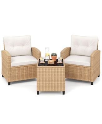 3Pieces Patio Furniture Set Rattan Conversation Set With Soft Seat and Back Cushions