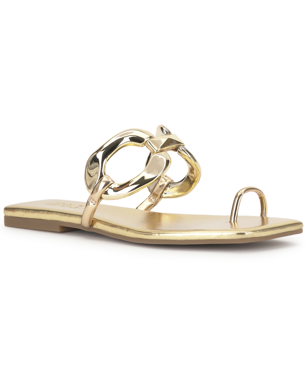 I.n.c. International Concepts Women's Yemri Square Toe Slip-Resistant Chain Detail Flat Sandals, Macy's Exclusive - Gold Metallic