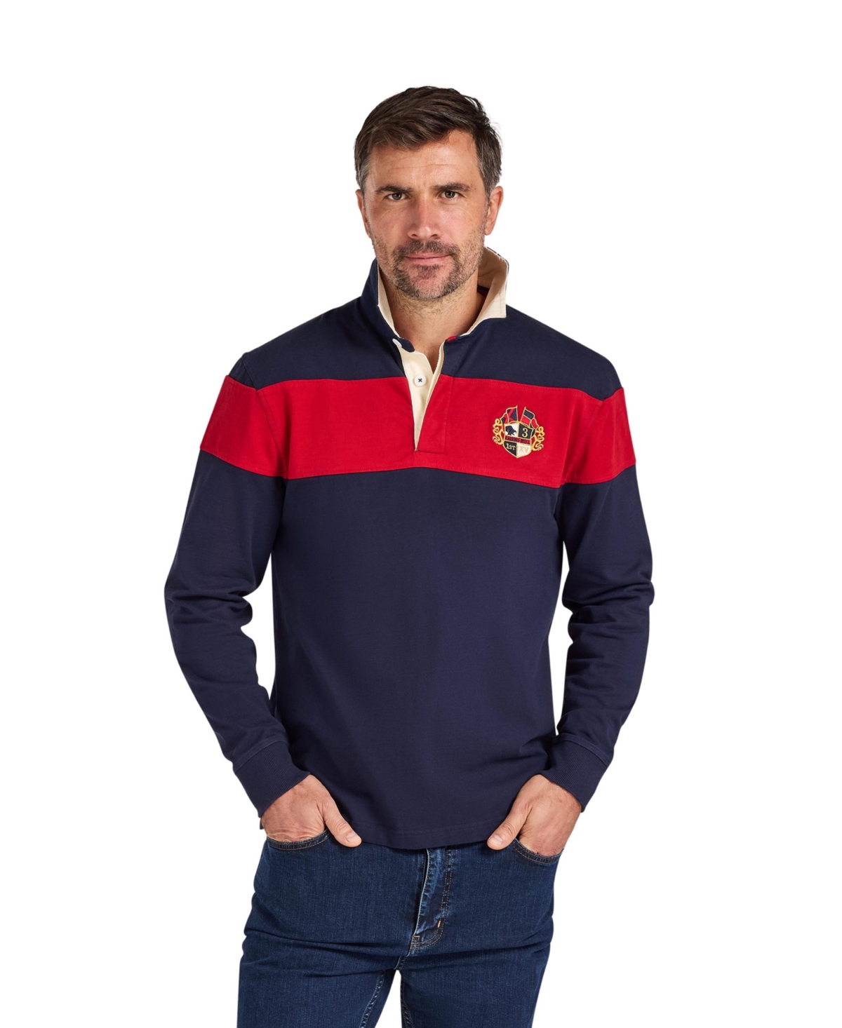 Raging Bull Men's Long Sleeve Chest Panel Rugby Shirt