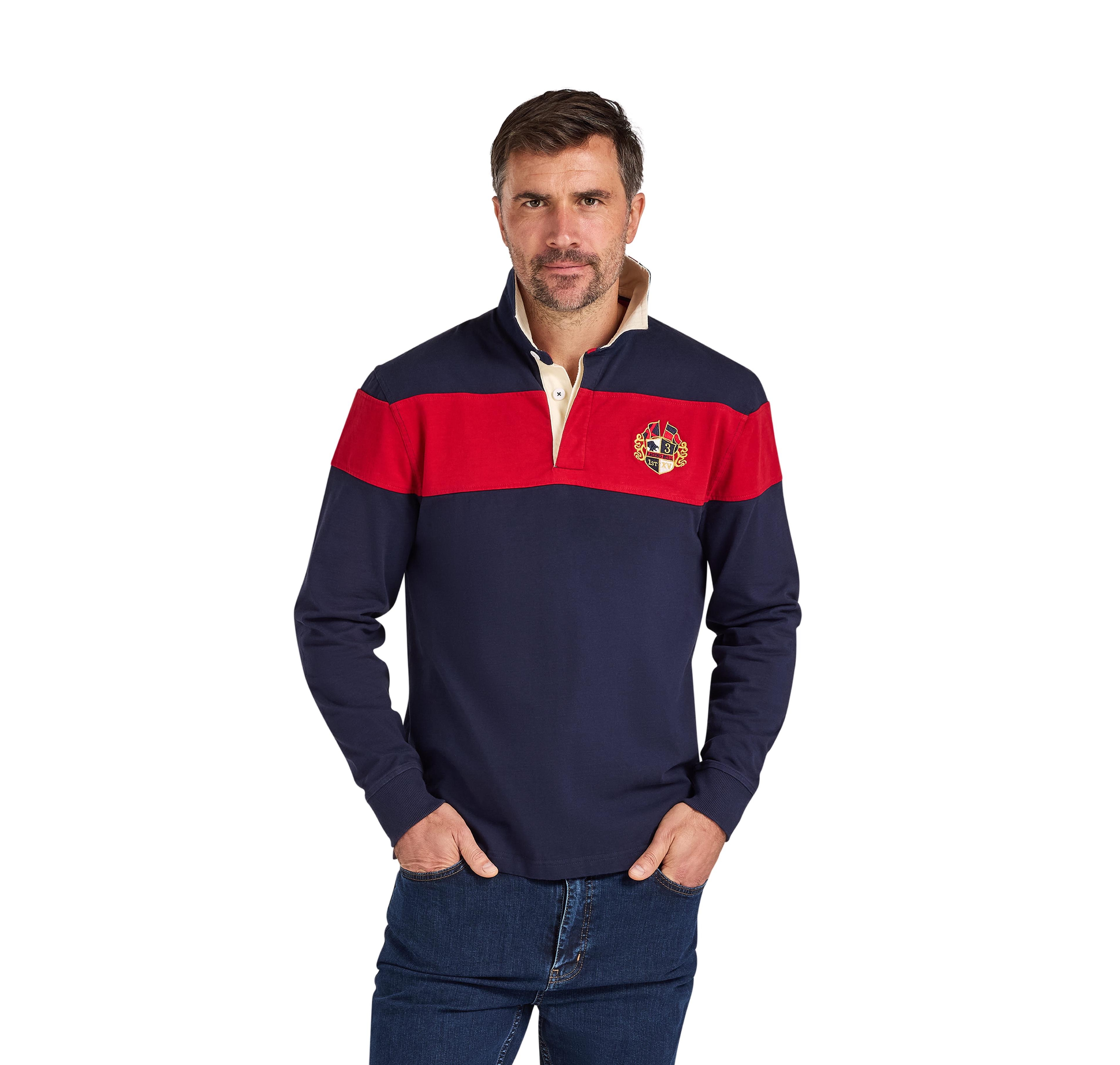 Raging Bull Men's Long Sleeve Chest Panel Rugby Shirt