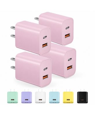 20W Dual-Port USB-A and USB-C Wall Charger for iPhone, iPad, and Android, 4-Pack