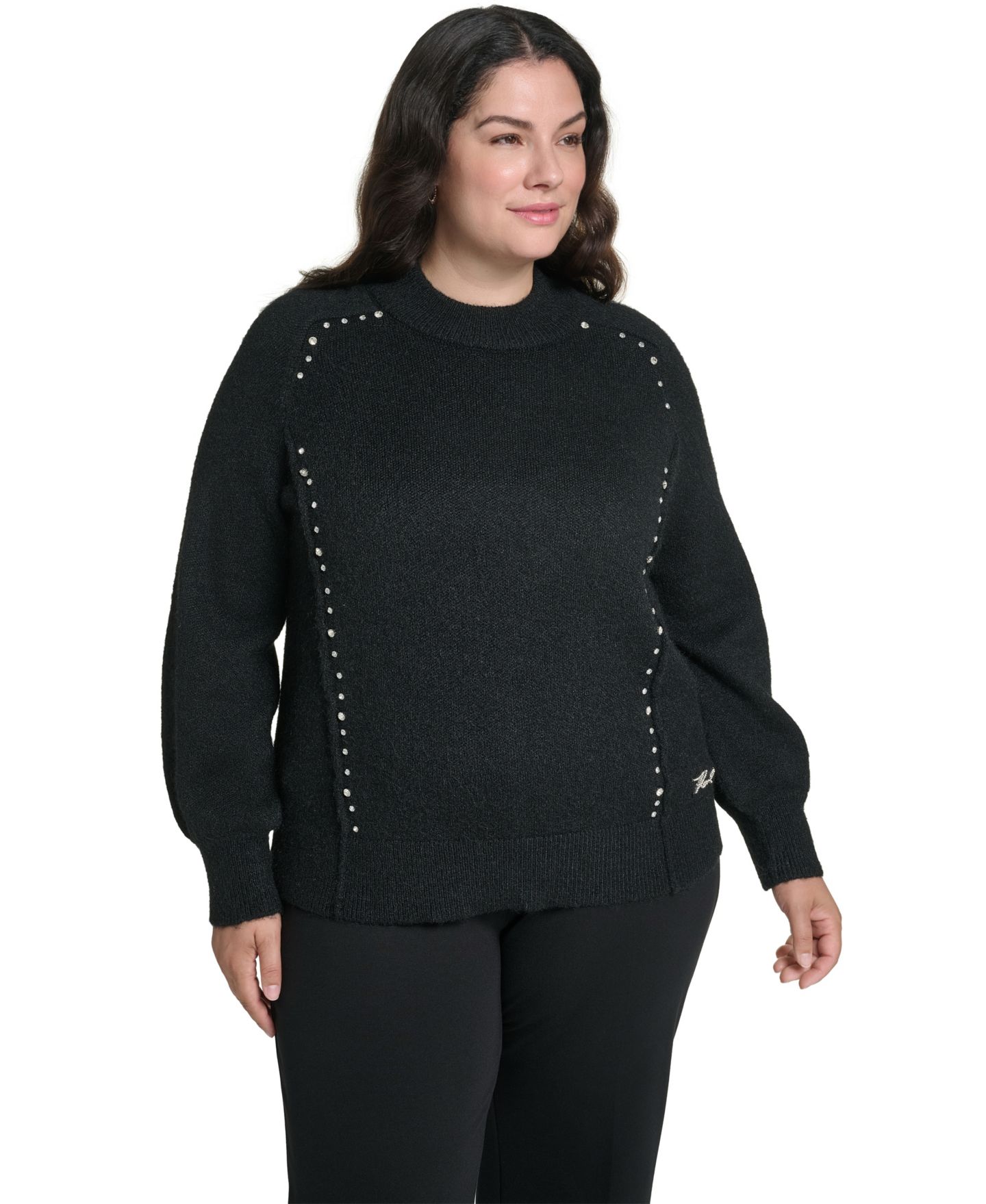 Женский свитер KARL LAGERFELD PARIS Plus Size Mock Neck Rhinestone Pullover, цвет: Красный — фото 10
