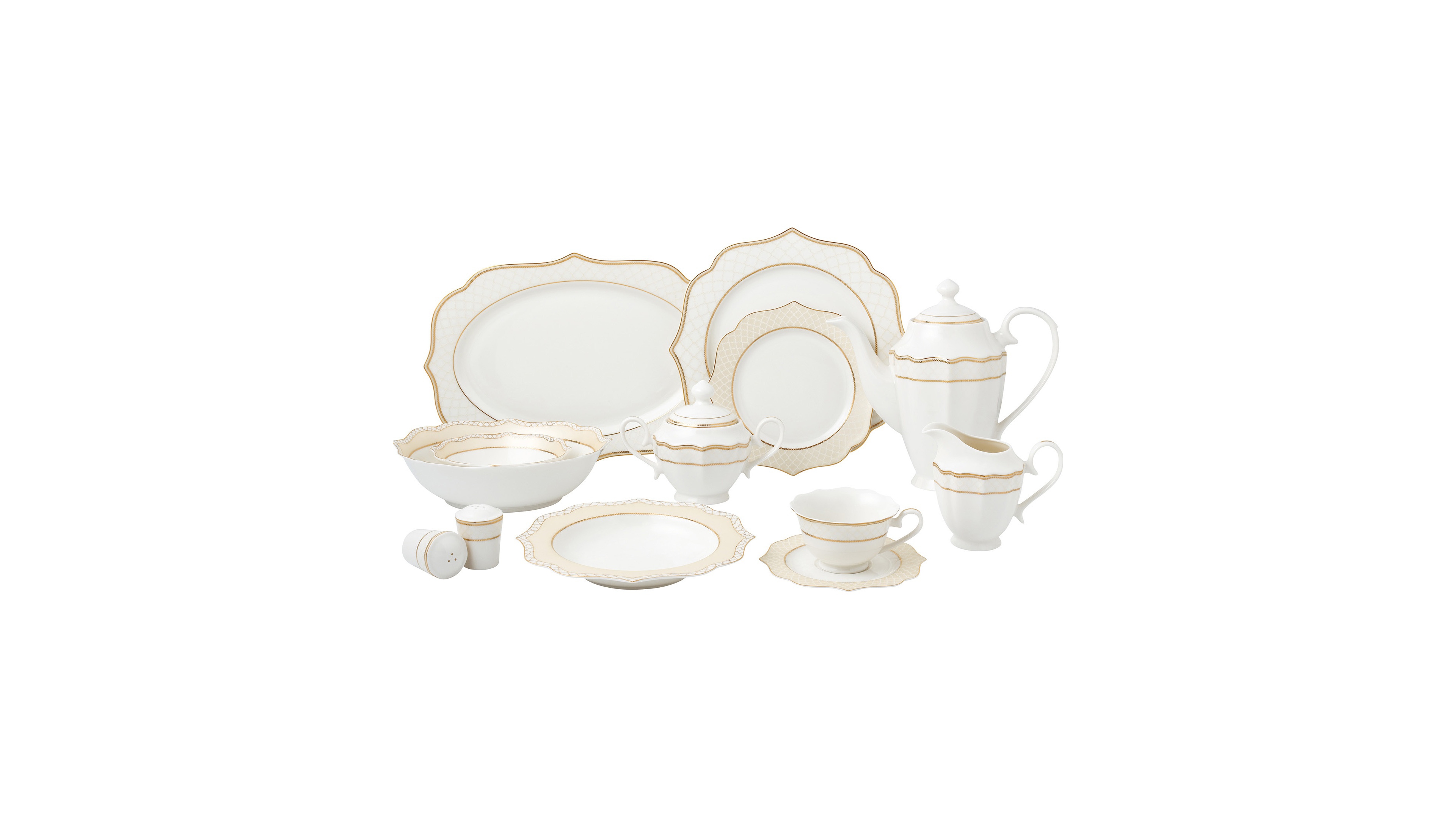 Lorren Home Trends 57 Piece Mix and Match Bone China Dinnerware Set, Service for 8