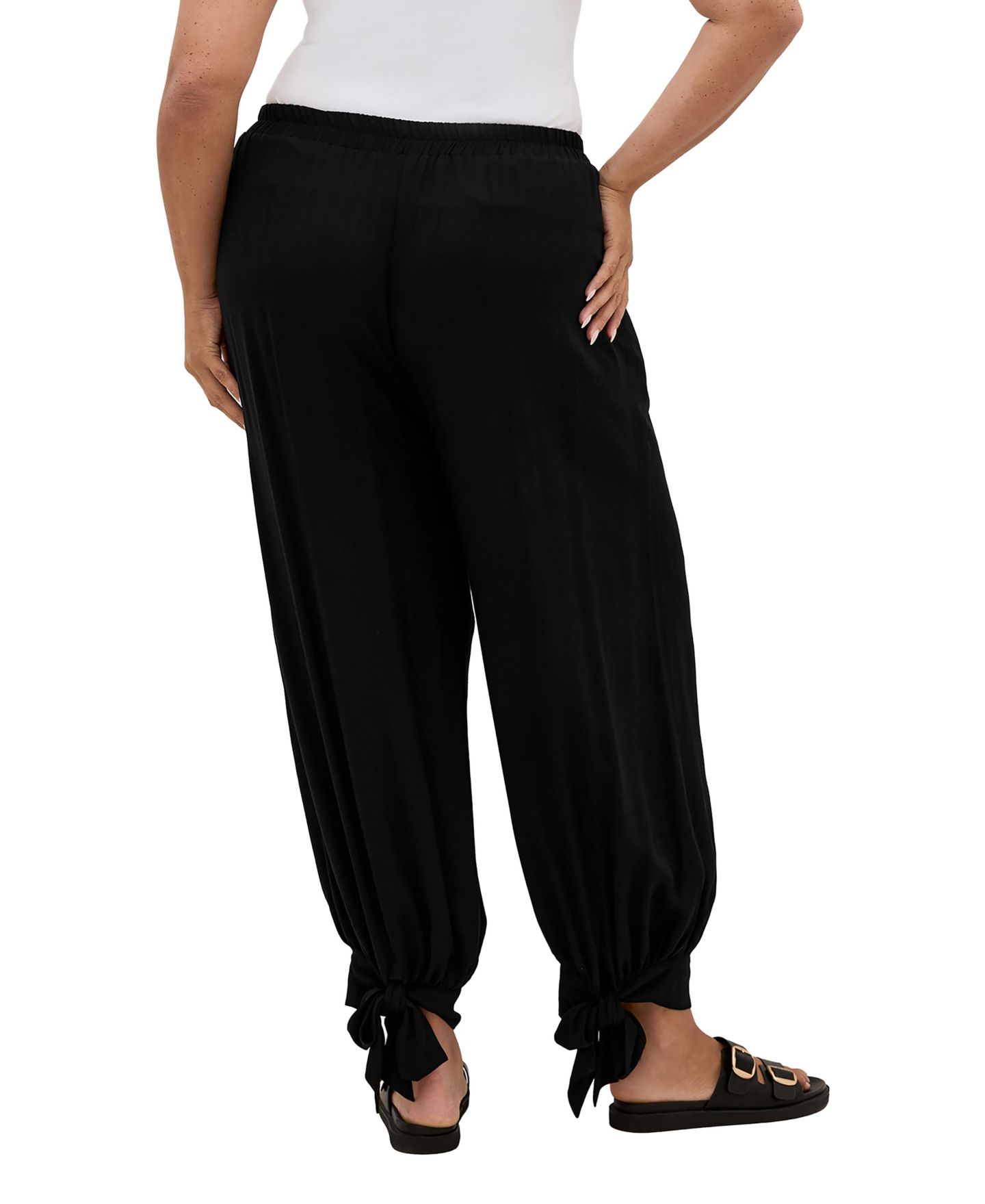 Женские брюки CITY CHIC Plus Size Billie Wide-Leg Adjustable Tie Hem Pull-On, цвет: Чёрный — фото 2