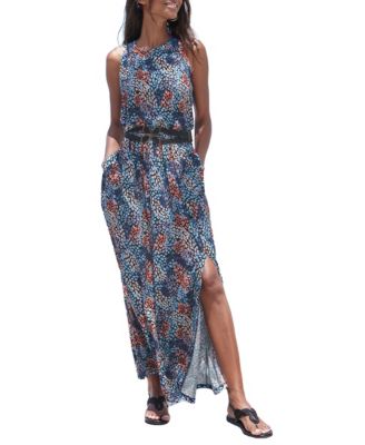 Women's Viscose Printed Side Slit Column Elastic-Waist Maxi Dress
