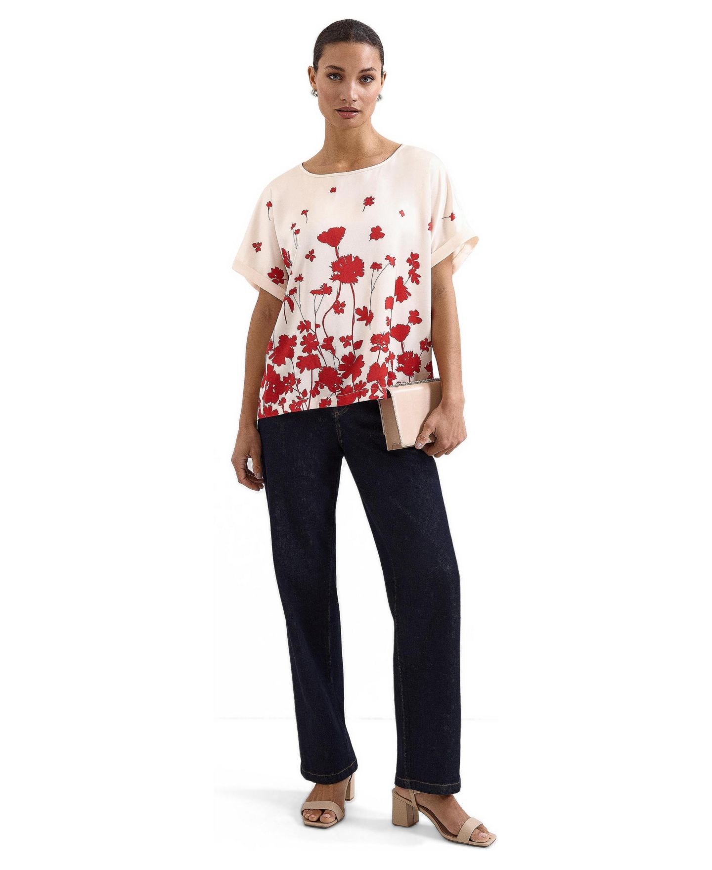 Женская блузка Phase Eight Marion Floral-Print Short-Sleeve Relaxed-Silhouette, цвет: Слоновая кость — фото 4