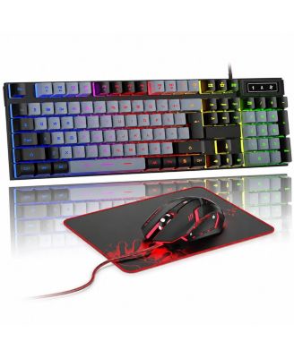 RGB Gaming Keyboard Mouse and Pad Set Wired LED Backlit for PC Laptop