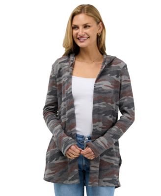 Women's Camo Waffle-Knit Hooded Cardigan