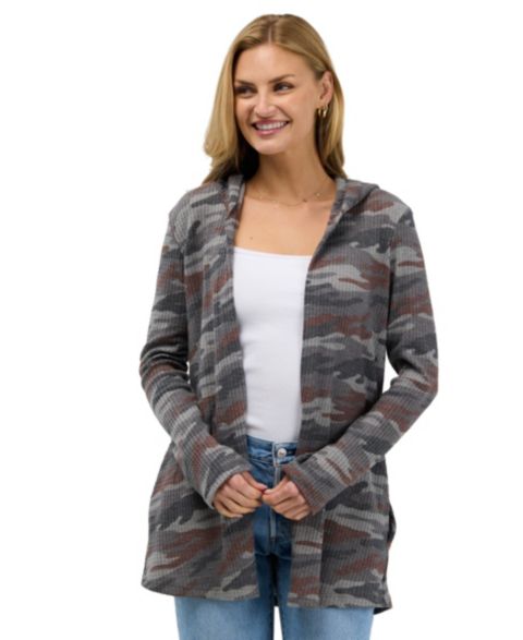 Женский кардиган 24seven Comfort Apparel Camo Waffle-Knit Hooded, цвет: Серый разноцветный