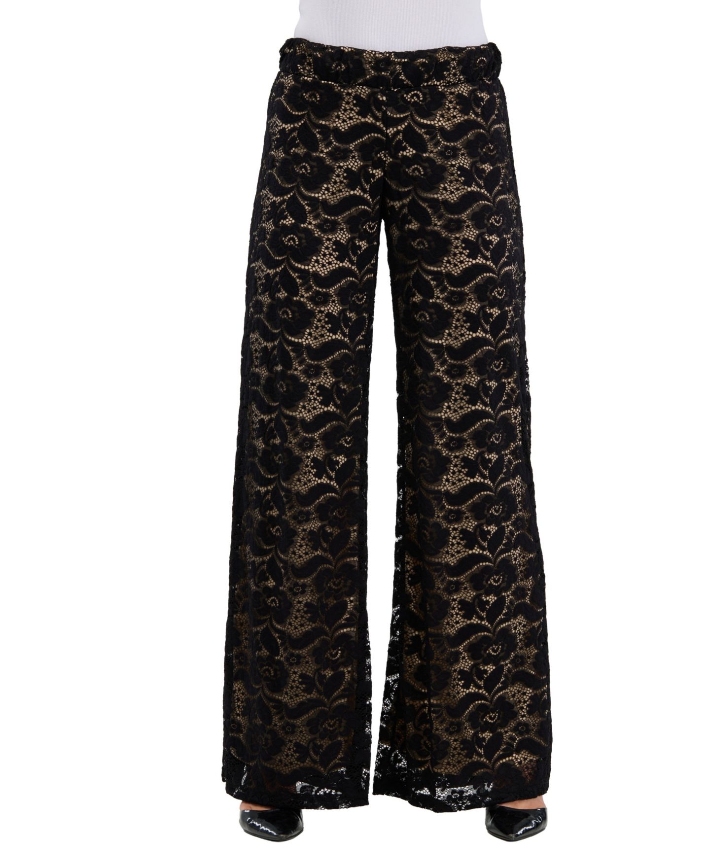 Женские брюки 24seven Comfort Apparel Wide-Leg Floral-Print Lace, цвет: Чёрный — фото 2
