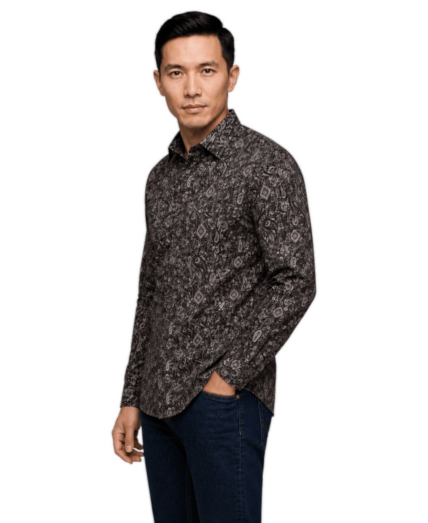 Мужская рубашка Garnet Spread Collar Print Long-Sleeve, цвет: Коньячный — фото 6