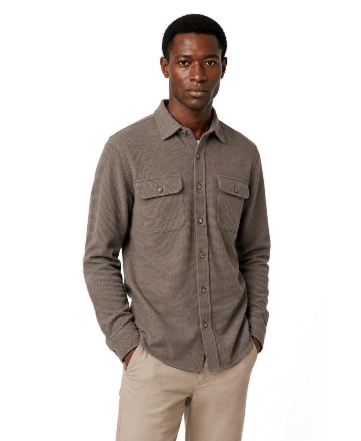Мужская рубашка Garnet Regular-Fit Flap-Pocket Overshirt, цвет: Серо-коричневый — фото 2