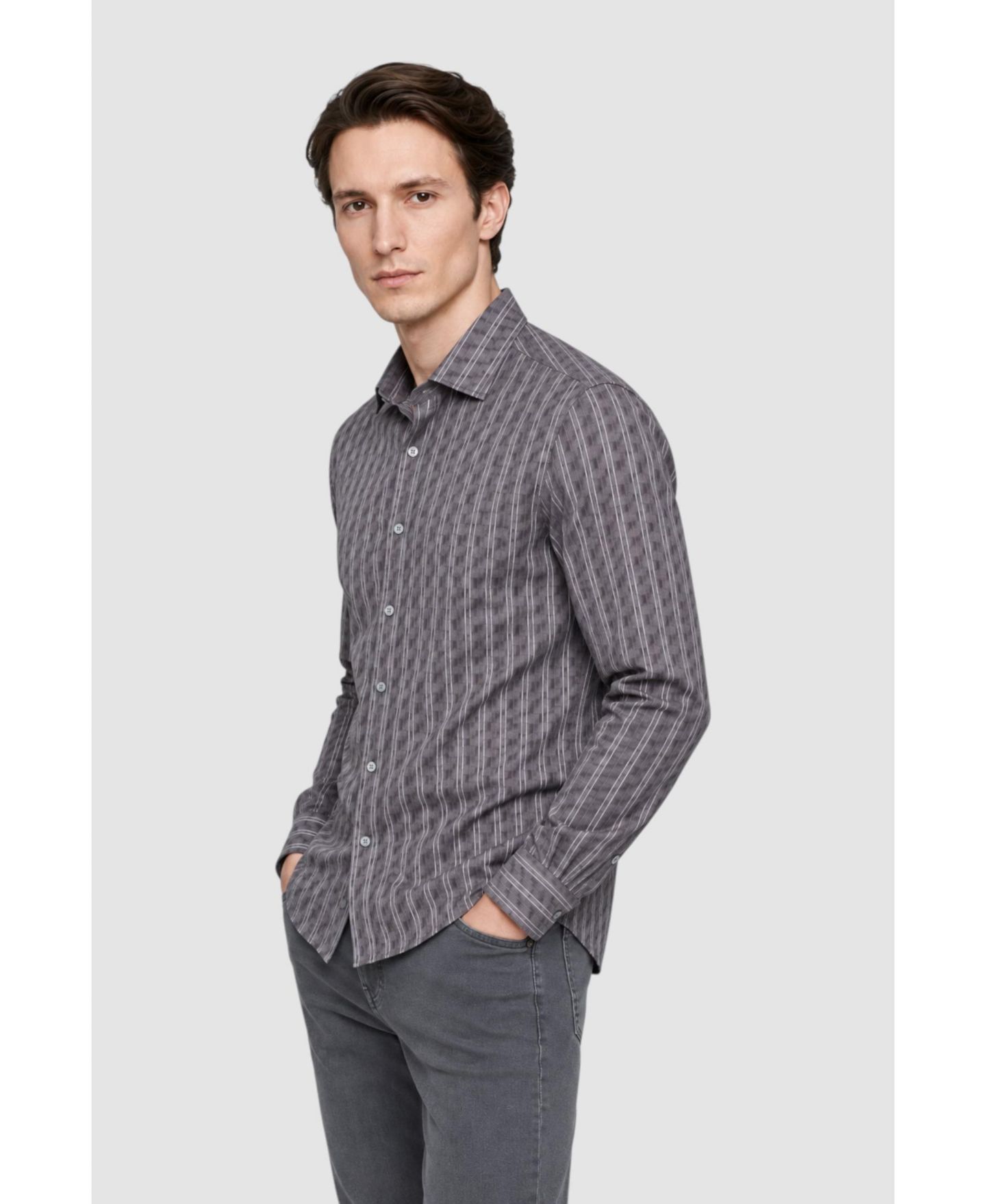 Мужская рубашка Garnet Striped Long-Sleeve, цвет: Угольный — фото 5