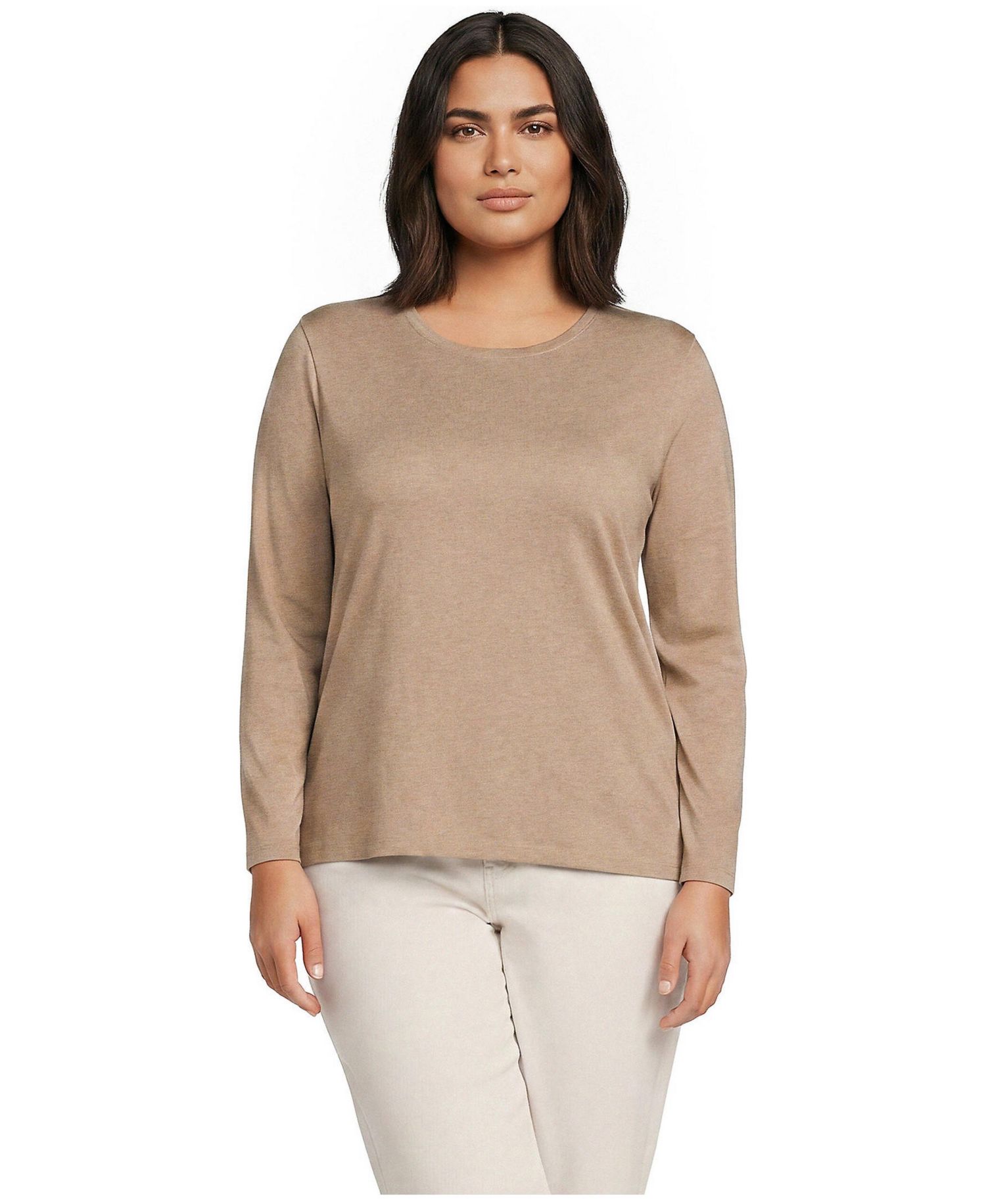 Plus Size Supima Cotton Long Sleeve Crewneck T-Shirt