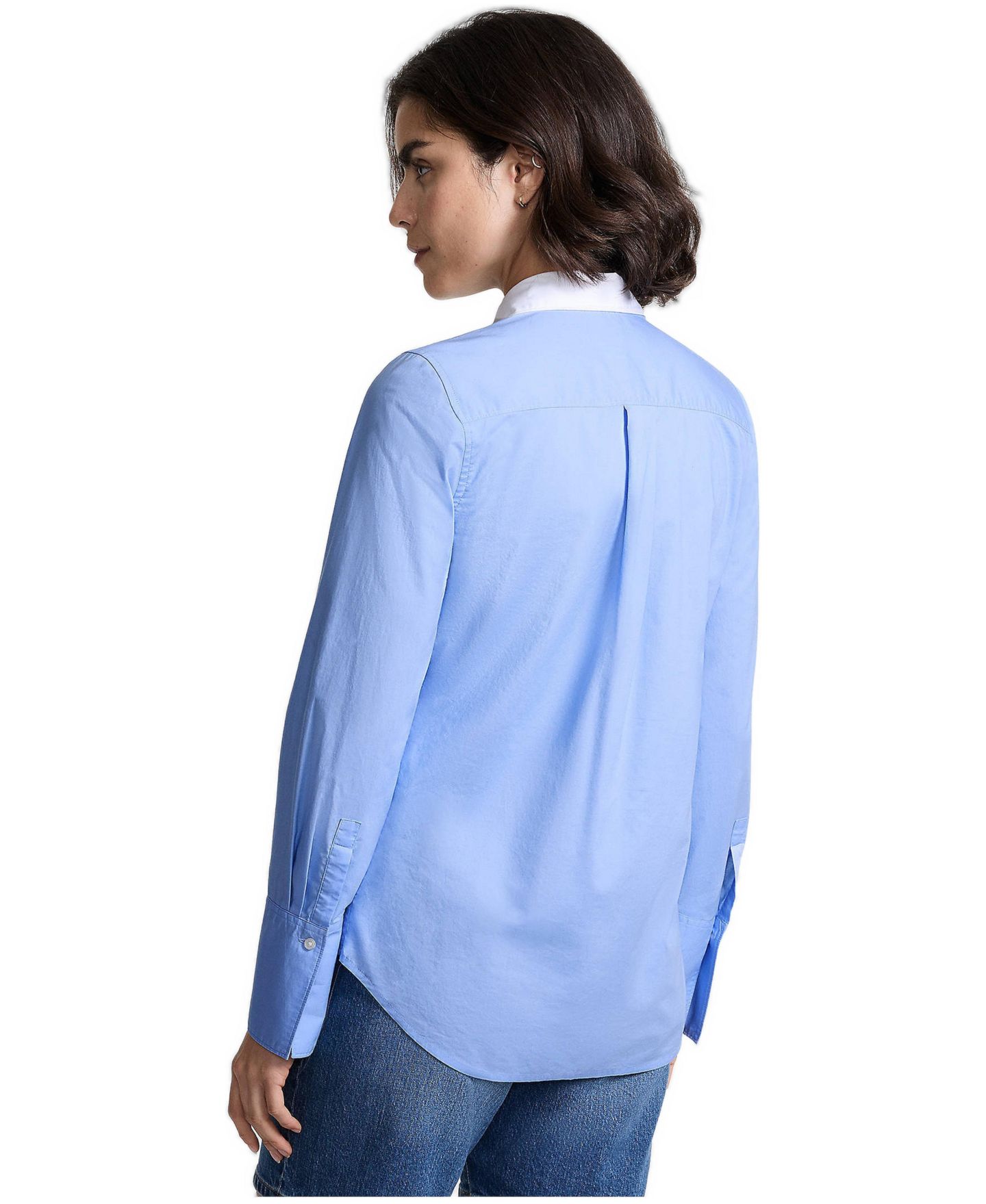 Женская рубашка Lands' End Removable-Collar Poplin Long-Sleeve, цвет: Прозрачный синий небесно-голубой / Белый — фото 4