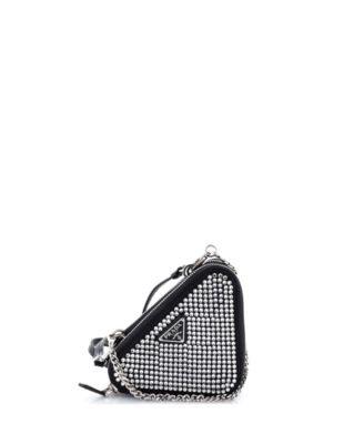 Mini Triangle Double Pouch Crossbody Crystal Embellished Satin
