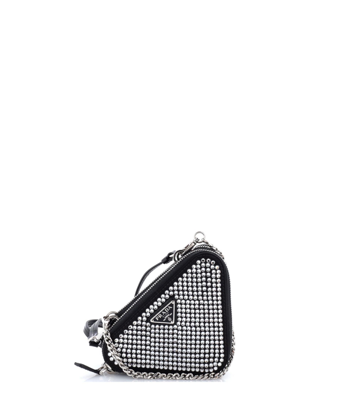 Pre-Owned Prada Mini Triangle Double Pouch Crossbody Crystal Embellished Satin - Black