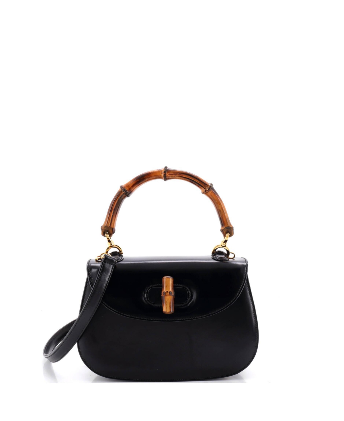 Pre-Owned Gucci Small Vintage Convertible Bamboo Top Handle Bag Leather - Black