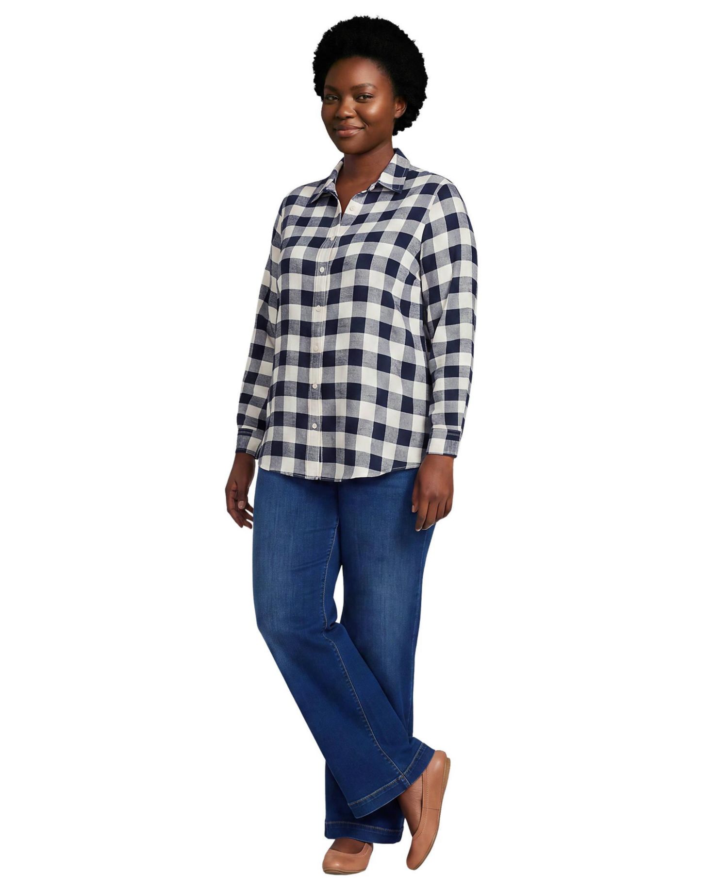 Plus Size Flannel Boyfriend Long Sleeve Shirt