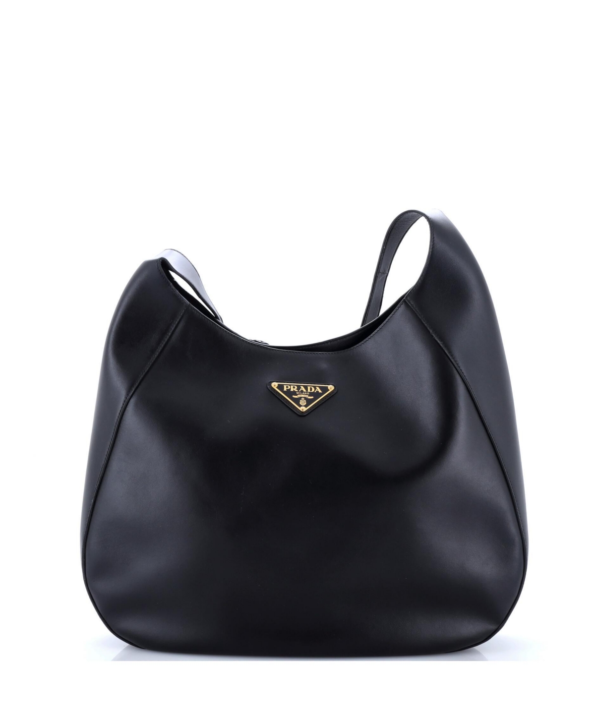 Pre-Owned Prada Large Triangle Logo Curved Hobo City Calf - Black