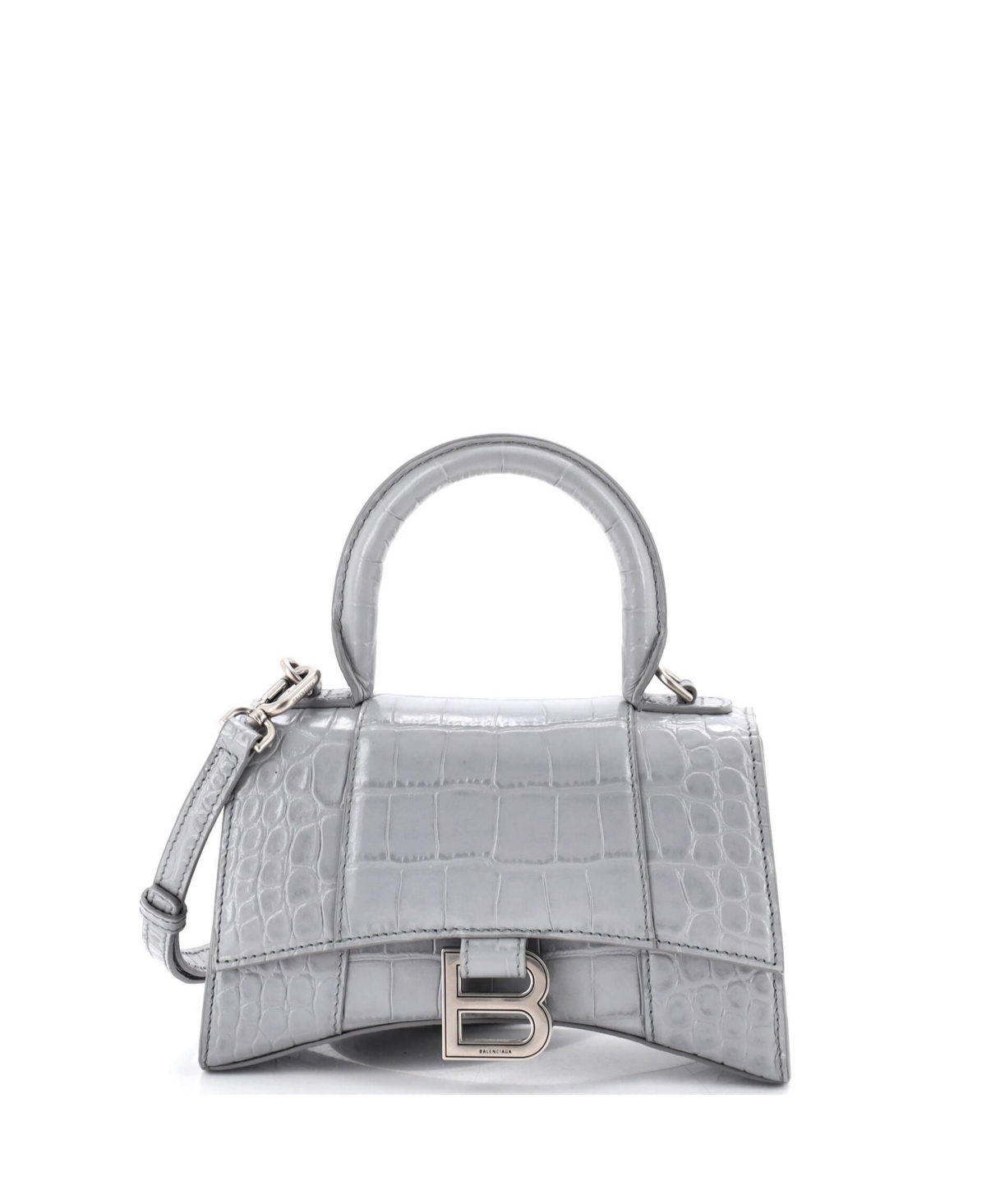 Pre-Owned Balenciaga Xs Hourglass Top Handle Bag Embossed Leather - Grey