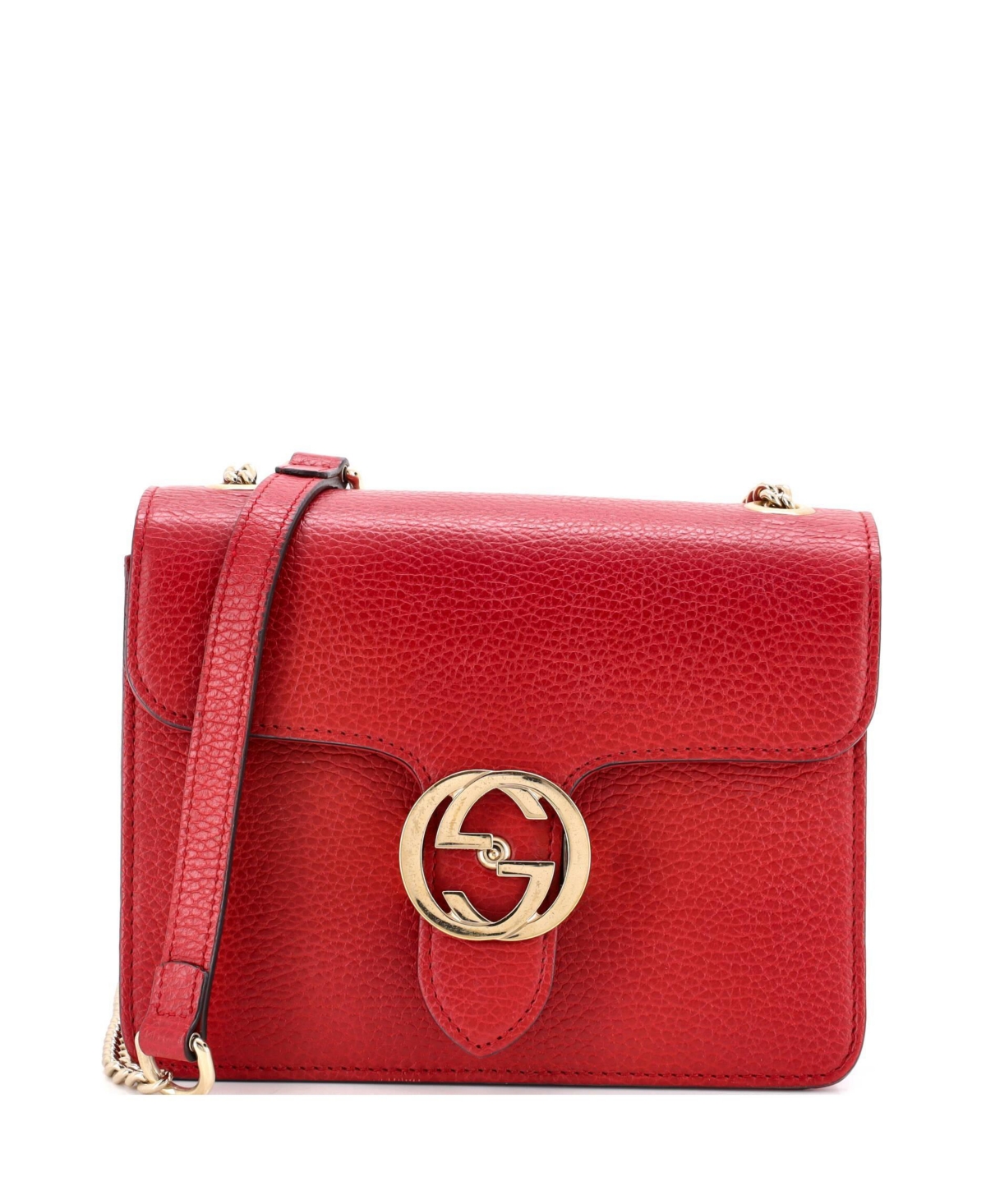 Pre-Owned Gucci Small Interlocking Shoulder Bag Leather - Red