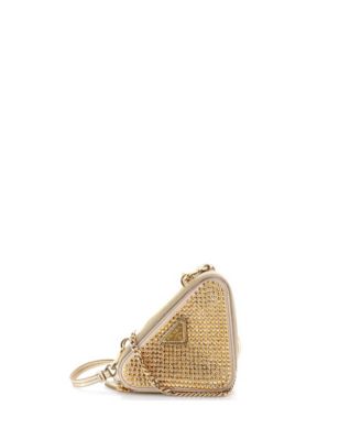 Mini Triangle Double Pouch Crossbody Crystal Embellished Satin