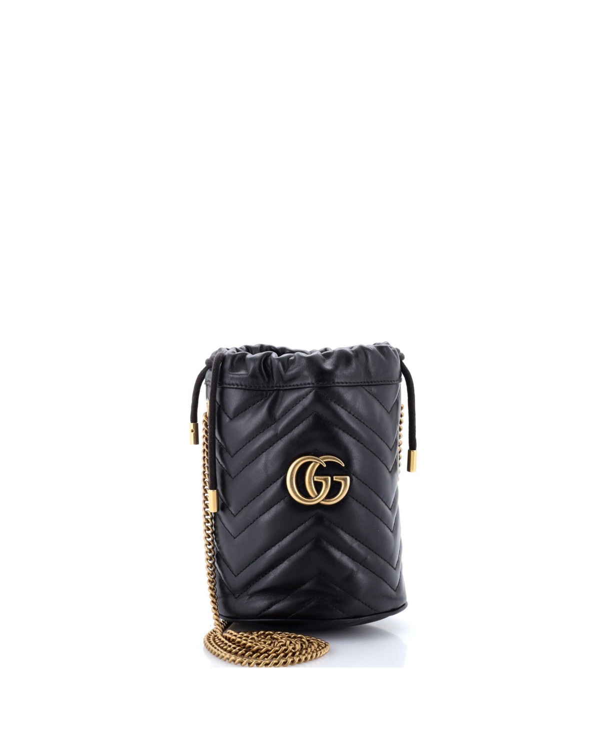 Pre-Owned Gucci Mini Gg Marmont Bucket Bag Matelasse Leather - Black