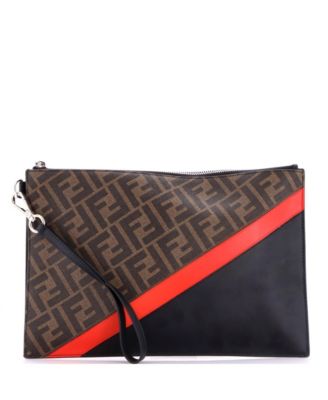 Medium Zip Flat Wristlet Pouch Zucca Coated Canvas and Leather