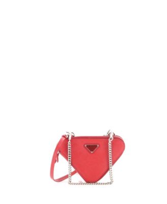 Mini Triangle Double Zip Pouch Bag with Chain Saffiano Leather