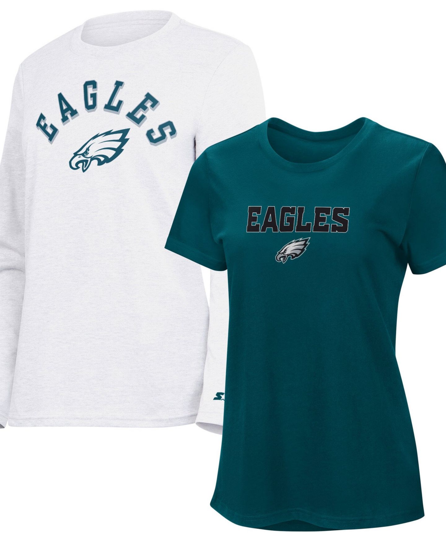 Женские футболки Starter Midnight Green/Ash Philadelphia Eagles Short Sleeve & Long Sleeve T-Shirt Combo Pack — фото 1