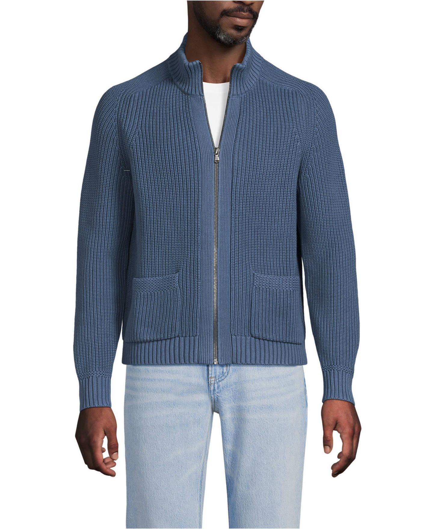 Мужской кардиган Lands' End Long Sleeve Drifter Full Zip Cardigan, цвет: Серый — фото 1
