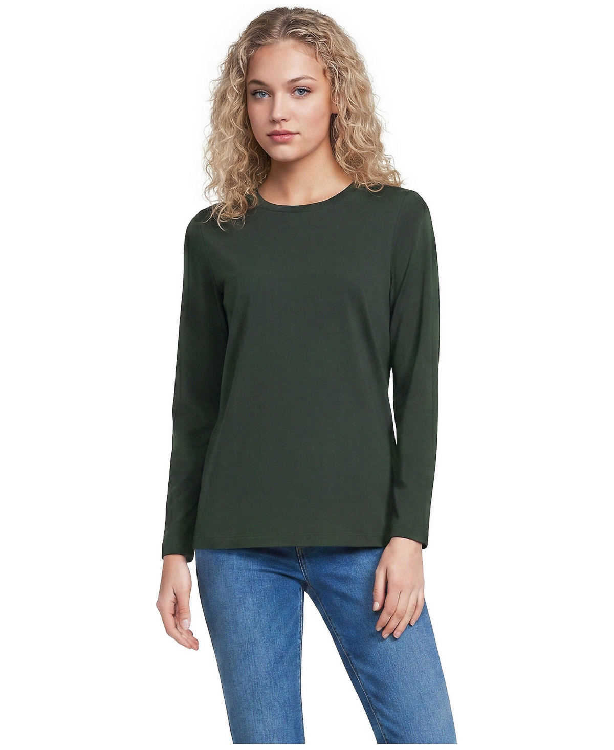 Lands' End Women's Supima Cotton Long Sleeve Crewneck T-Shirt - Woodland forest