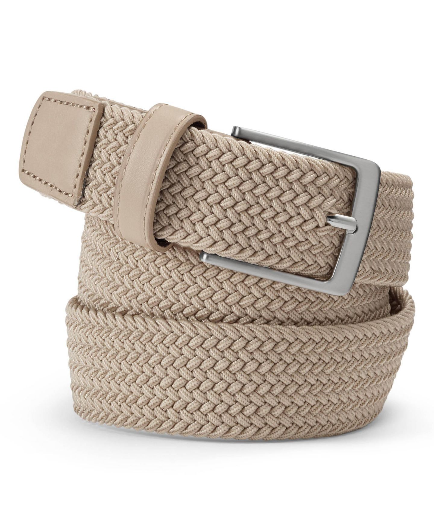 Мужской ремень Lands' End Elastic Braid Belt, цвет: Бежевый — фото 1