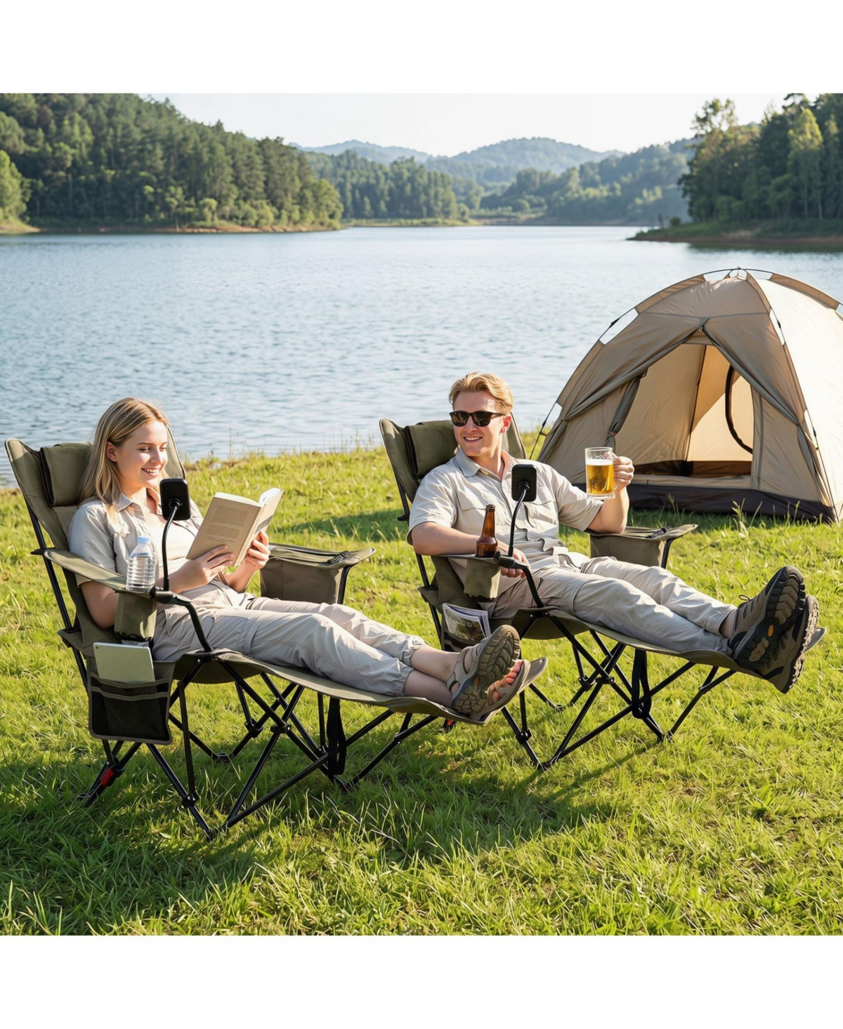 Mecale 2-in-1 Reclining Camping Chair with Detachable Footrest Outdoor Camping