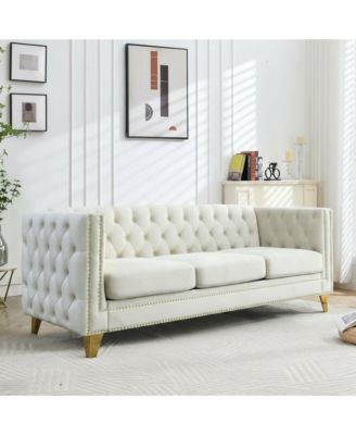67" Modern Sofa, Button Tufted Chesterfield 3-Seater Couch with Nailhead Trim and Metal Legs for Living Room