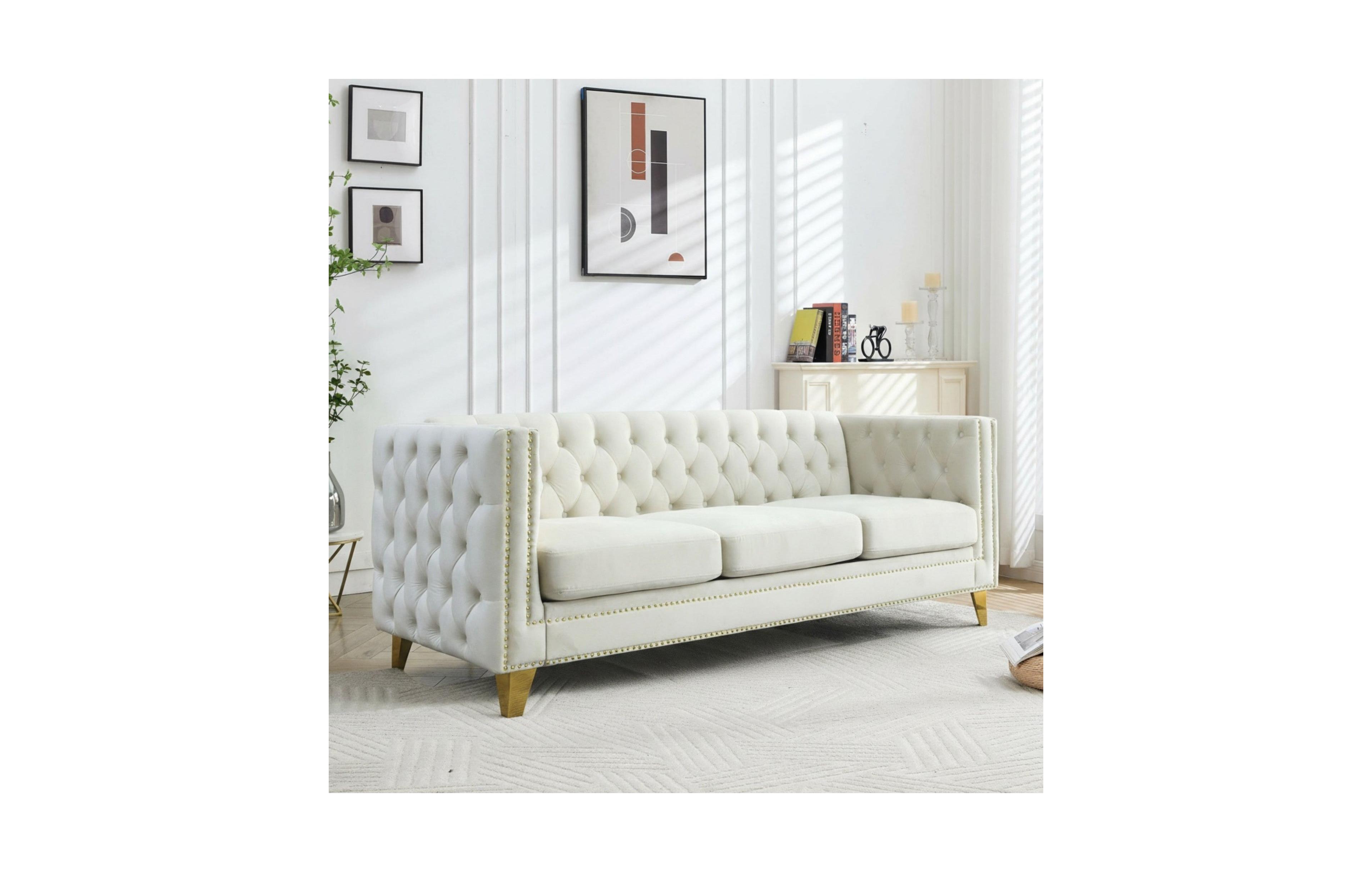 Sailvan 67" Modern Sofa, Button Tufted Chesterfield 3-Seater Couch with Nailhead Trim and Metal Legs for Living Room