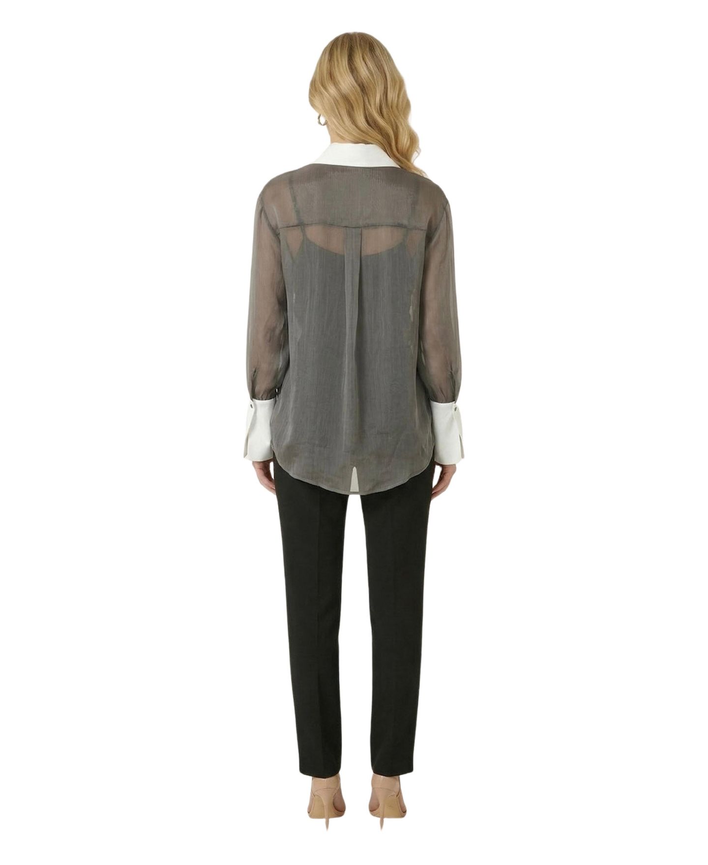Женская блузка Modenaire Sheer Contrast-Collar Long-Sleeve — фото 2