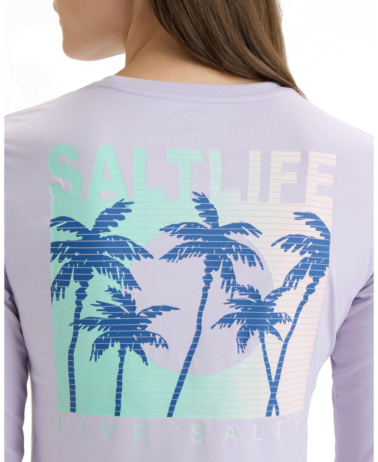 Женская футболка Salt Life Palmline Graphic Long-Sleeve, цвет: Лавандовый меланжевый — фото 3