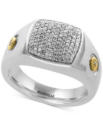 EFFY® Men's Diamond Ring (3/8 ct. t.w.) in Sterling Silver and 18k Gold-Plate