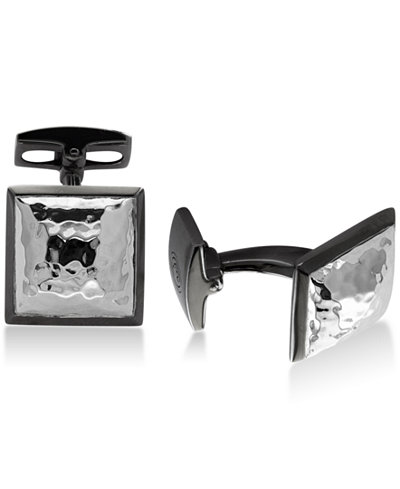 EFFY® Men's Hammered-Look Cuff Links in Sterling Silver and Black Rhodium-Plate