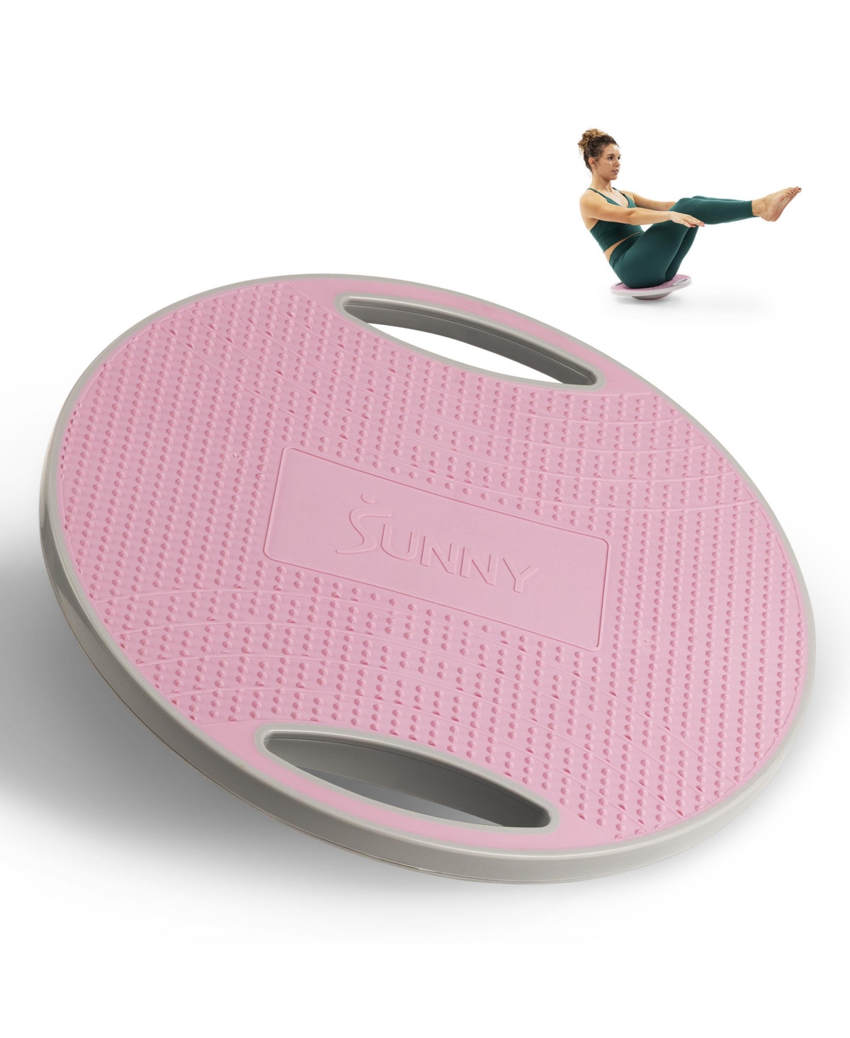 Sunny Health & Fitness 360 Degrees Balance Board with Textured Grip and Built-In Handles for Core Stability and Balance Training - Pink
